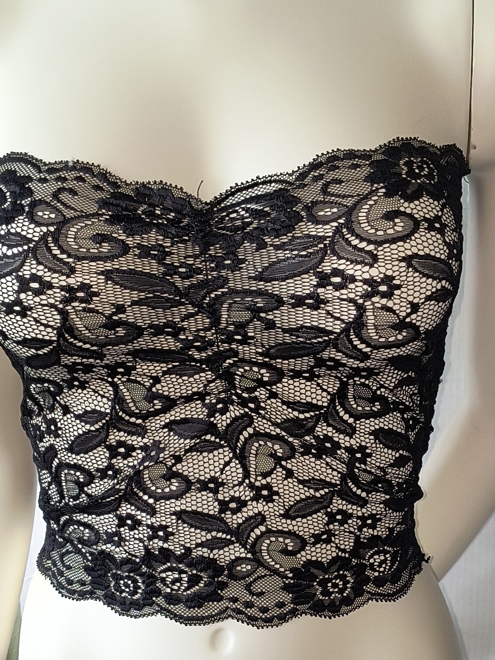 Black Floral Lace Strapless Bandeau Top - Women Intimates